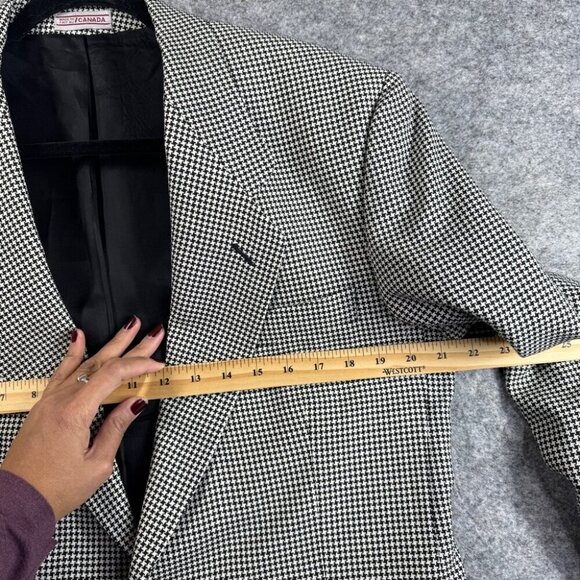 Vintage Black White Wool Houndstooth Checkered Academia Double Breasted Blazer - Picture 9 of 16